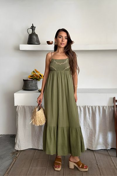 İLKCET MODA Γυναικείο φόρεμα με λουράκι Midi μήκους μπροστά με σχέδιο