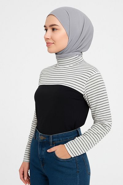 mirach Set of 2 Simple and Striped Neck Collar Sleeves Black and White Body Long Sleeve Combed Cotton Underwear Sleeve