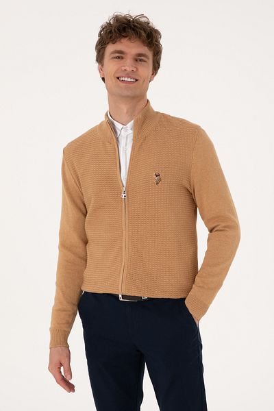 U.S. Polo Assn. Men's Camel Melange Basic Knitwear Cardigan 50288871-Vr122