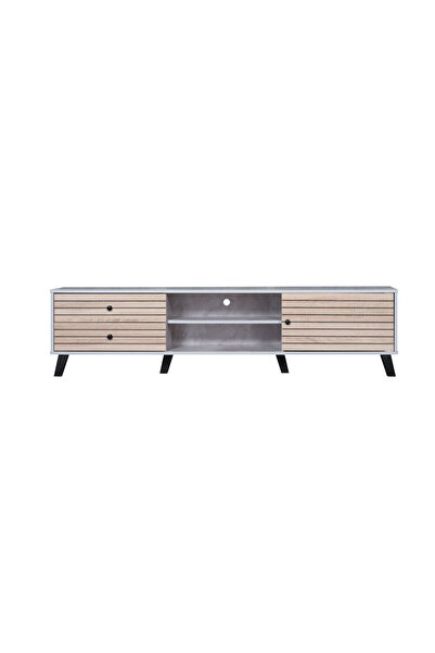 Generic Modern Malaysian Wood TV Table 180cm with Drawers - Grey and Beige