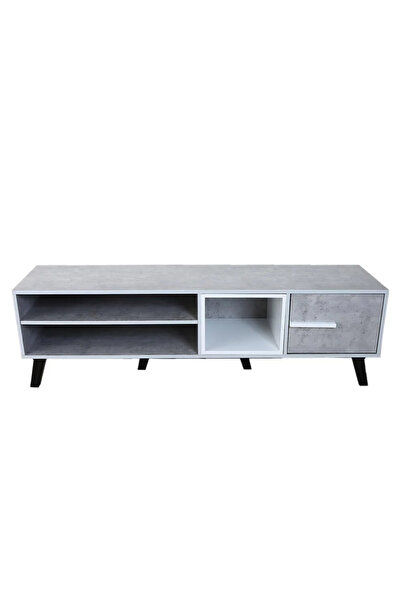 Generic TV Table 160 cm Wooden with Drawer and 2 Shelves - Gray and White