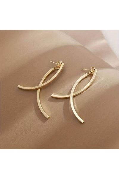 HISCOSMETIC Women's Minimal Curved Cross Gold - Gold Earrings