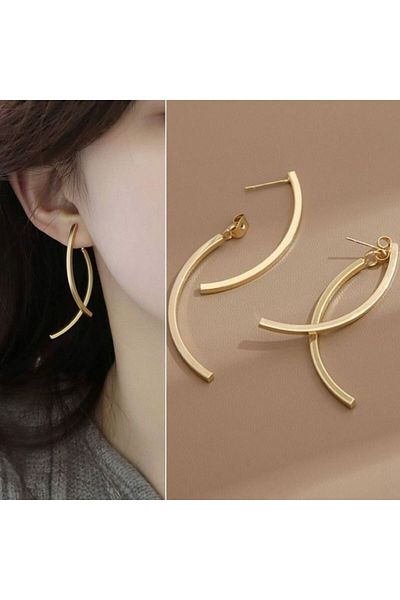 HISCOSMETIC Women's Minimal Curved Cross Gold - Gold Earrings
