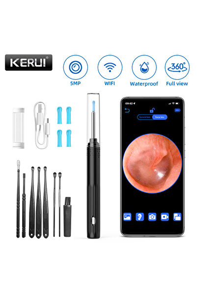 Kerui منظف الأذن الأسود الصيني لإزالة شمع الأذن الذكي مع أداة تنظيف الأذن وكا...
