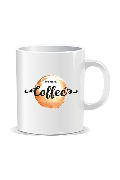 OEM Personalized mug with messages for coffee lovers, But first coffee, 330ml, white interior