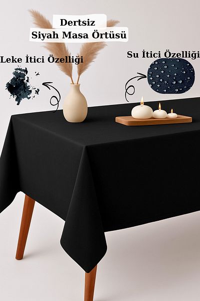 KAMİZ Black Tablecloth Carefree Tablecloth