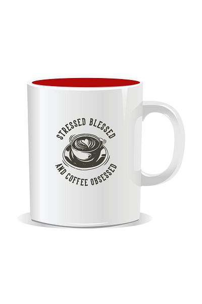 OEM Personalized coffee mug, Stressed, blessed and coffee obsessed - Red interior
