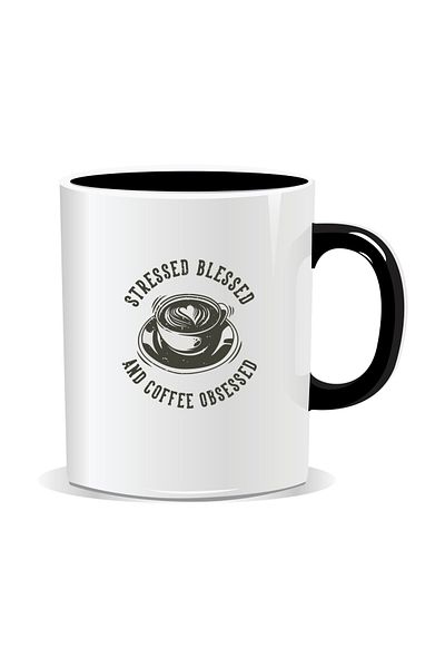 OEM Personalized coffee mug, Stressed, blessed and coffee obsessed - Black interior