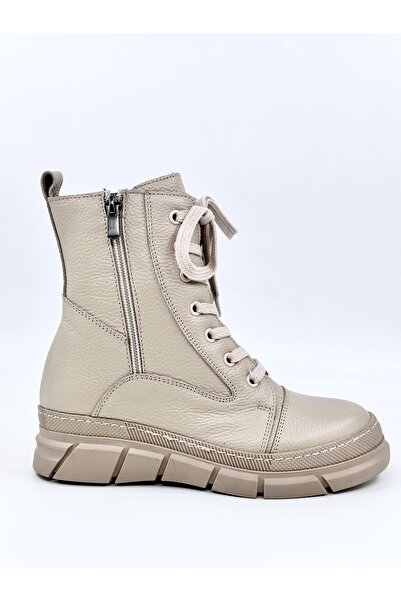 İnci Topuk Hakiki Deri | Fermuar Detaylı | Dolgu Taban | Kadın Postal