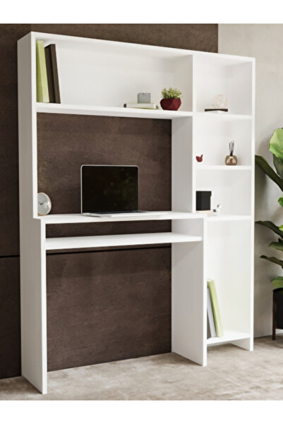 Nitro Furniture Zio Beyaz Çok Raflı Bilgisayar ve Çalışma Masası – Kitaplıklı, Modern Tasarım, 115x150 cm 115150