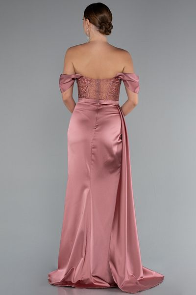 Abiyefon Onion Shell Stone Leg Low-cut Long Satin Evening Dress Abu2087