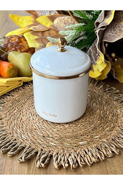 ROSSEV Whıte Pearl Emaye Kavanoz-12 Cm