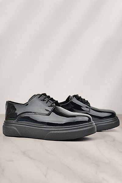 Rakerplus Derby Genuine Leather Black Patent Leather Black Sole Children's Classic Shoes
