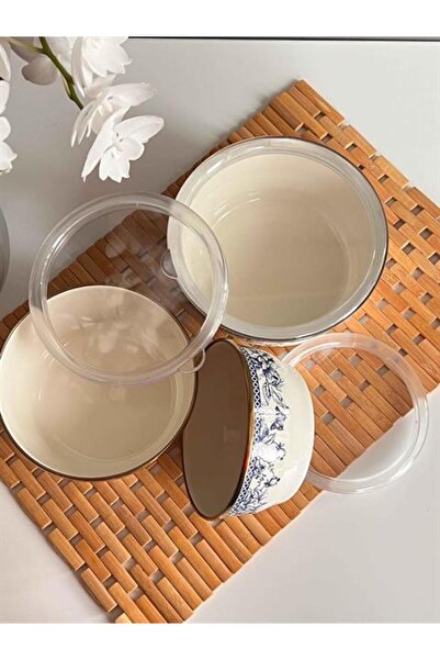 ROSSEV Blue Enameled 3-Piece Storage Container with Lid