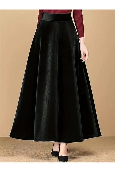 WAYS Γυναικεία Μαύρη Hijab Μακριά Βελούδινη Φούστα Mevlana