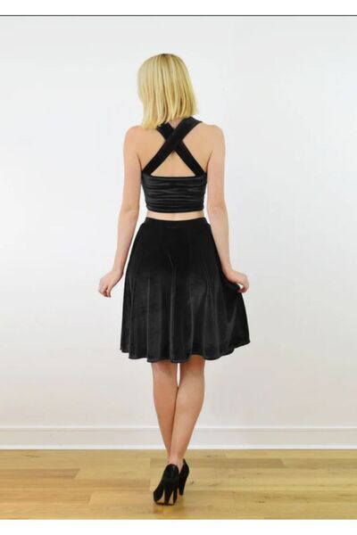 WAYS Női fekete bársony kiszélesedő szoknya