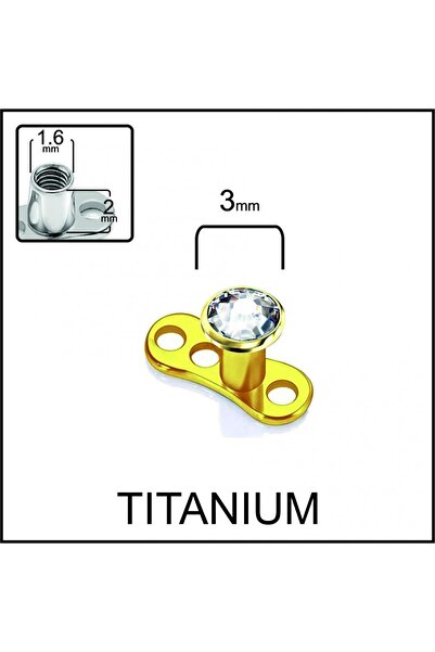 İmgeTattoo Altın Titanyum Dermal Tek Taş Kristal Piercing (Taş: 3 mm)