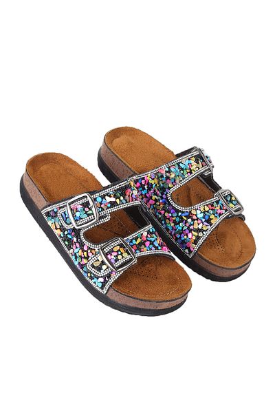 Vojo Guca Orthopedic Colorful Natural Stone Double Buckle Women's Slippers Black Color