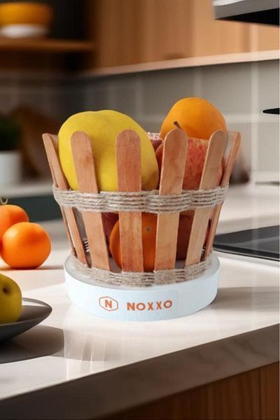 N NOXXO Decorative Fruit Basket Bread Basket Organizer Concrete Wood and Jute String Compatible Handmade