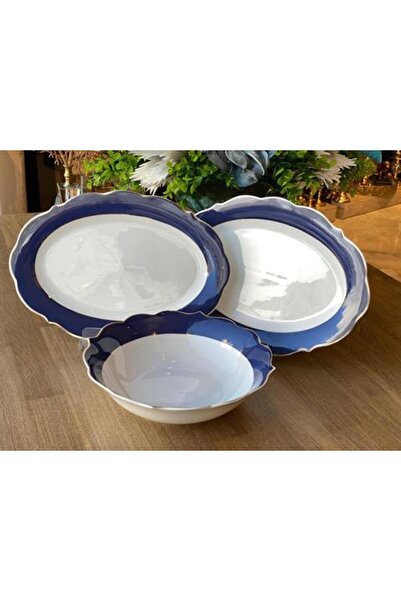 ROSSEV Navy Blue Striped Service Presentation Set 3 Pieces