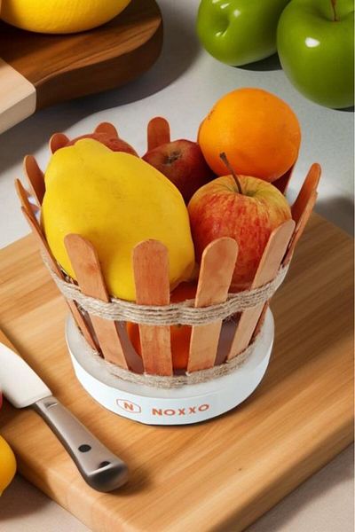 N NOXXO Decorative Fruit Basket Bread Basket Organizer Concrete Wood and Jute String Compatible Handmade