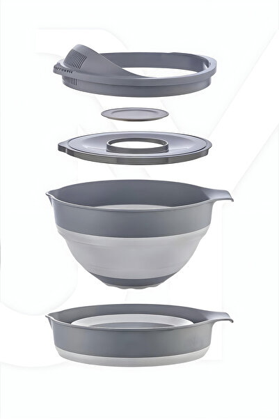 Justyol Foldable 3 in 1 Mixer Mixing Bowl Strainer Basin Set - 4 Piece Practical Kitchen Set