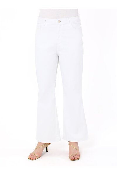 ALİA Büyük Beden Flare Denim Pantolon - Off white - Alia