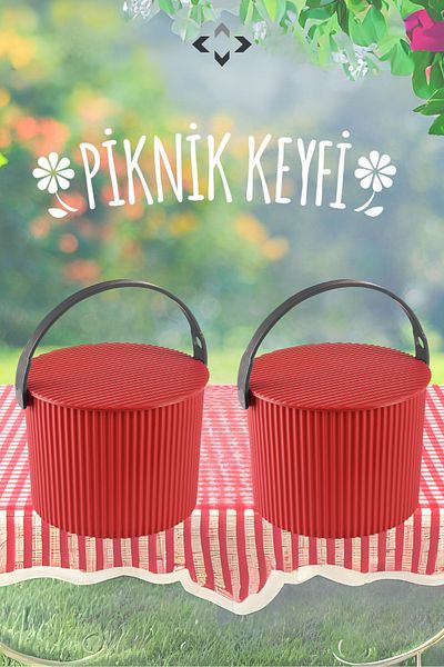 LİGROUND Green XXL Picnic Basket - For Large Families, 3 Piece Set