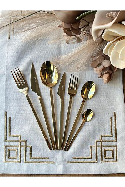 ROSSEV Titanium Gold 42 Pieces - Fork Knife Spoon Set Çkb