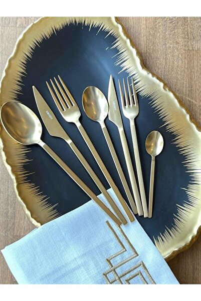 ROSSEV 42 Pieces Carre Titanium Matte Gold Cutlery Set - Ckb