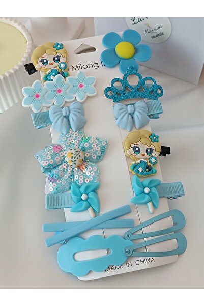 La fee aksesuar Elsa Mavi 14 Adet Kız Çocuk Toka Seti Figür Bebek Saç Tokası ...