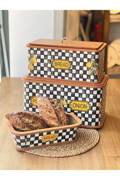 ROSSEV Amarillo 3-Piece Wooden Bread Potato & Onion Storage Container