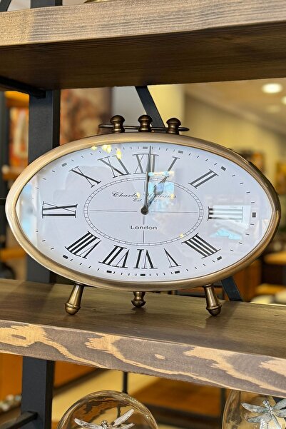 Mozilya Oval Metal Masa Saati – 35x27 cm Şık Tasarım