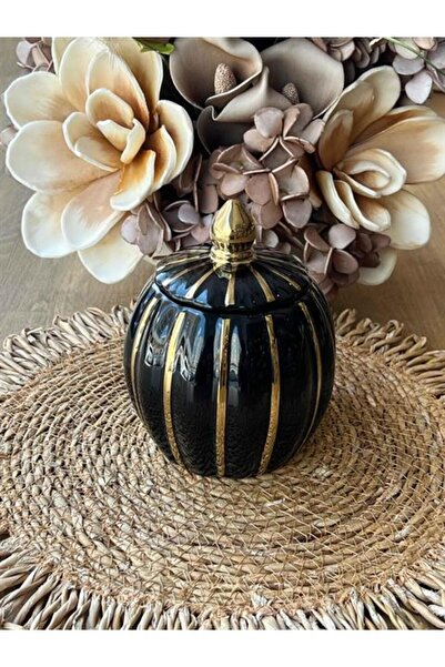 ROSSEV Pumpkin Vakum Kapaklı Kavanoz Küçük Siyah Gold