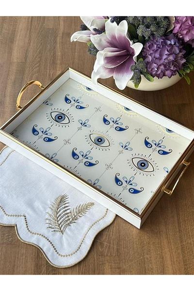 ROSSEV Queen Evil Eye Wooden Rectangular Tray