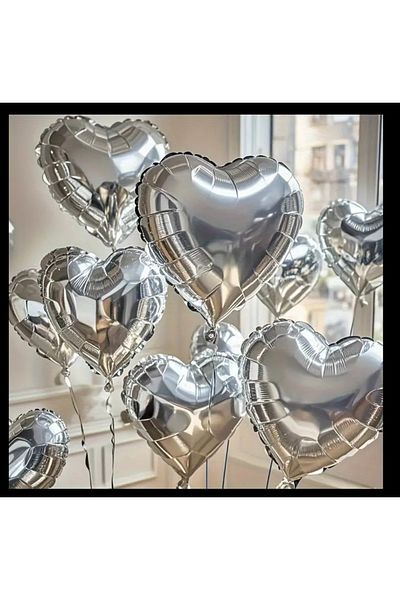 Deniz Party Store Heart Foil Balloon 5 Pieces 45 cm Silver Color