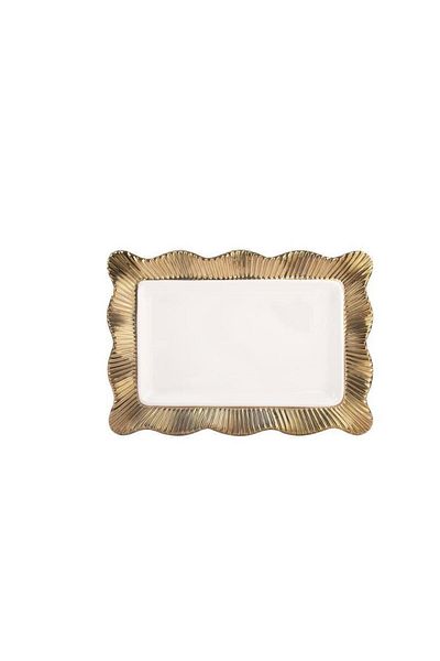 ROSSEV Serving Plate Lace Rectangular Gold 36cm