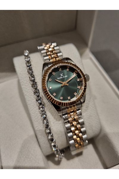 Daniel Klein New Model Dk -Rose Bicolor Steel Bracelet Green Dial Women Wrist Watch