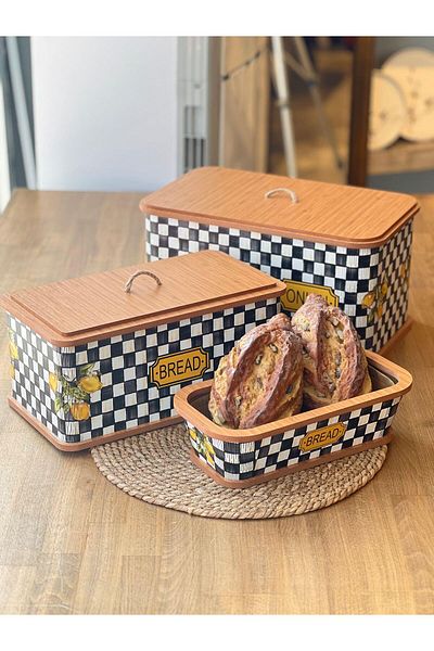 ROSSEV Amarillo 3-Piece Wooden Bread Potato & Onion Storage Container