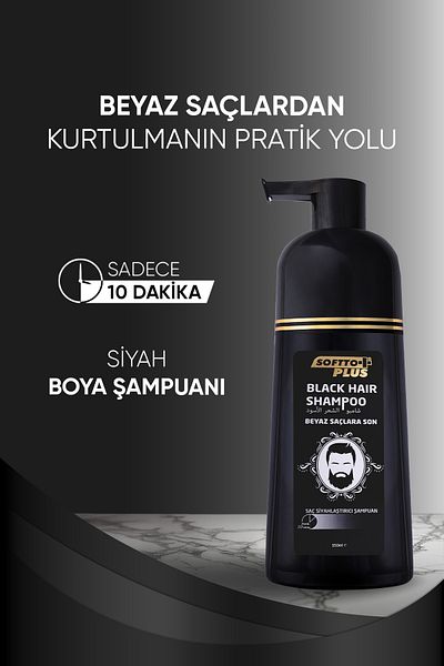 Softto Plus Σαμπουάν Softto+ Plus για μαύρα μαλλιά, καλύπτει τα λευκά και γκρίζα μαλλιά σε 10 λεπτά, για άνδρες, περιεκτικότητα σε 350 ml