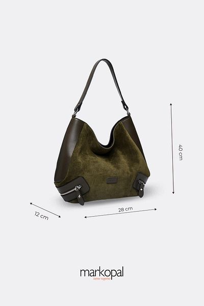 MORCA Genuine Suede Casual Tote Women's Shoulder Bag Izg2200-1 Khaki