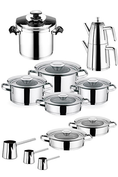 Aryıldız Flamingo Prestige Ideal Set 22 Parça Tencere Düdüklü Cezve Çaydanlık Takımı Çeyiz Seti