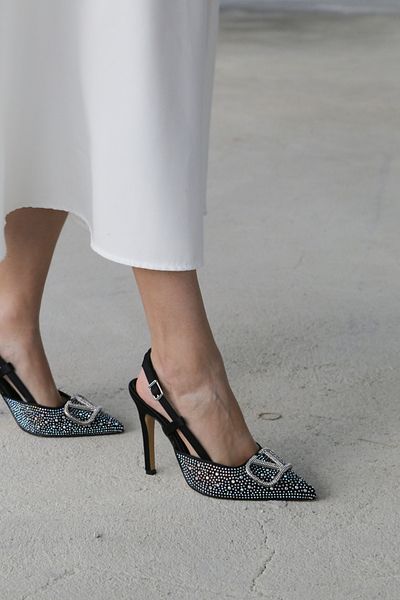 Letafia Black Vilda Heeled Shoes - Silver Stone Detailed