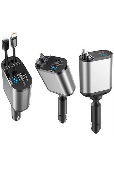 Denx شاحن سيارة محمول قابل للسحب بالجملة 4 في 1 كابلات شحن سريع USB Type C