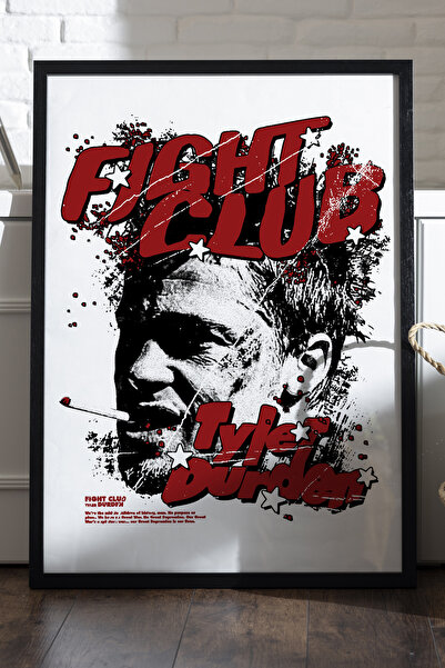 Duvarda Borilački klub, crni poster u drvenom okviru, filmska zidna umetnost