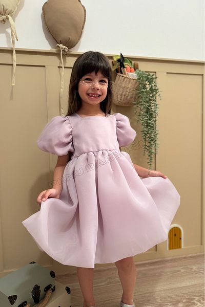 penu baby kids Lilac Carolina Fusta Balon Maneci Balon Cu Panglici Fata Copii Fata Bebeluși Rochie