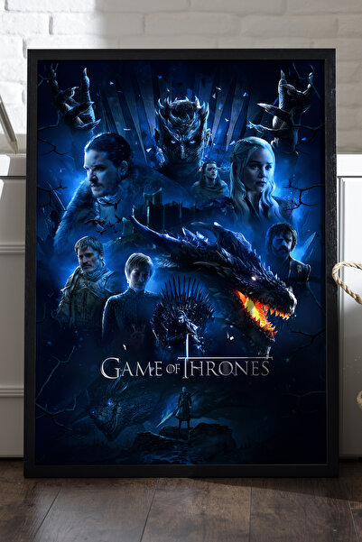 Duvarda Game Of Thrones Siyah Ahşap Çerçeveli Poster, Dizi Duvar Tablosu