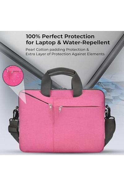 Glassology 15.6" Laptop Bag, Water-repellent & Shockproof, Lightweight Briefcase For Work, School (PINK).