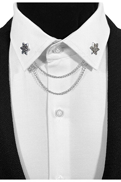 BLC Basic Line Co. Çolpan Yıldızı Şeklinde Gümüş Gri Renginde Metal Gömlek Yaka Iğnesi Yaka Zinciri