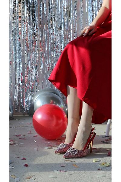 Letafia Vilda Silver Stone Detailed Red High Heels